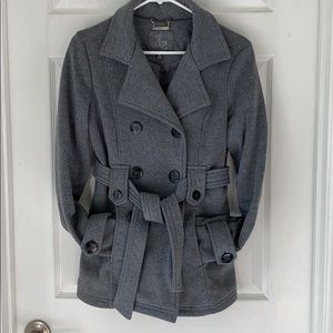 Grey peacoat-style jacket